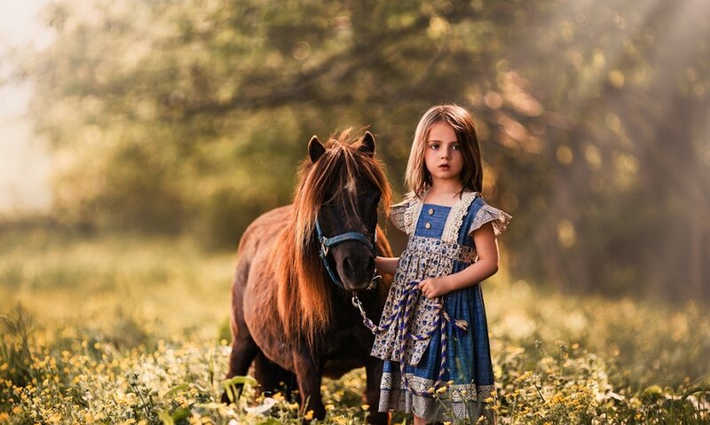 Girl with Pony — Blue