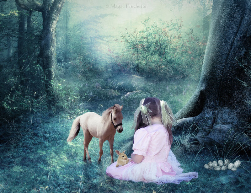 Girl with Pony in Forest