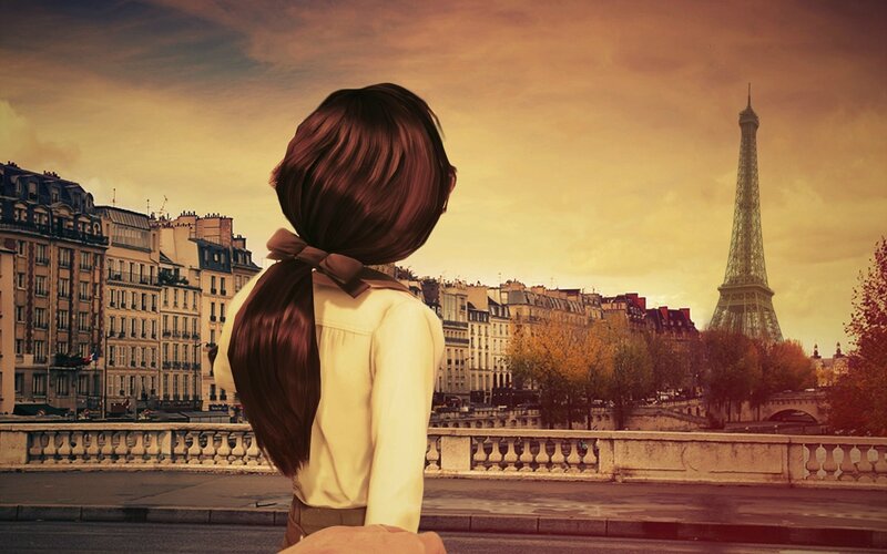Girl with Ponytail — Brown, Serene, Sunset