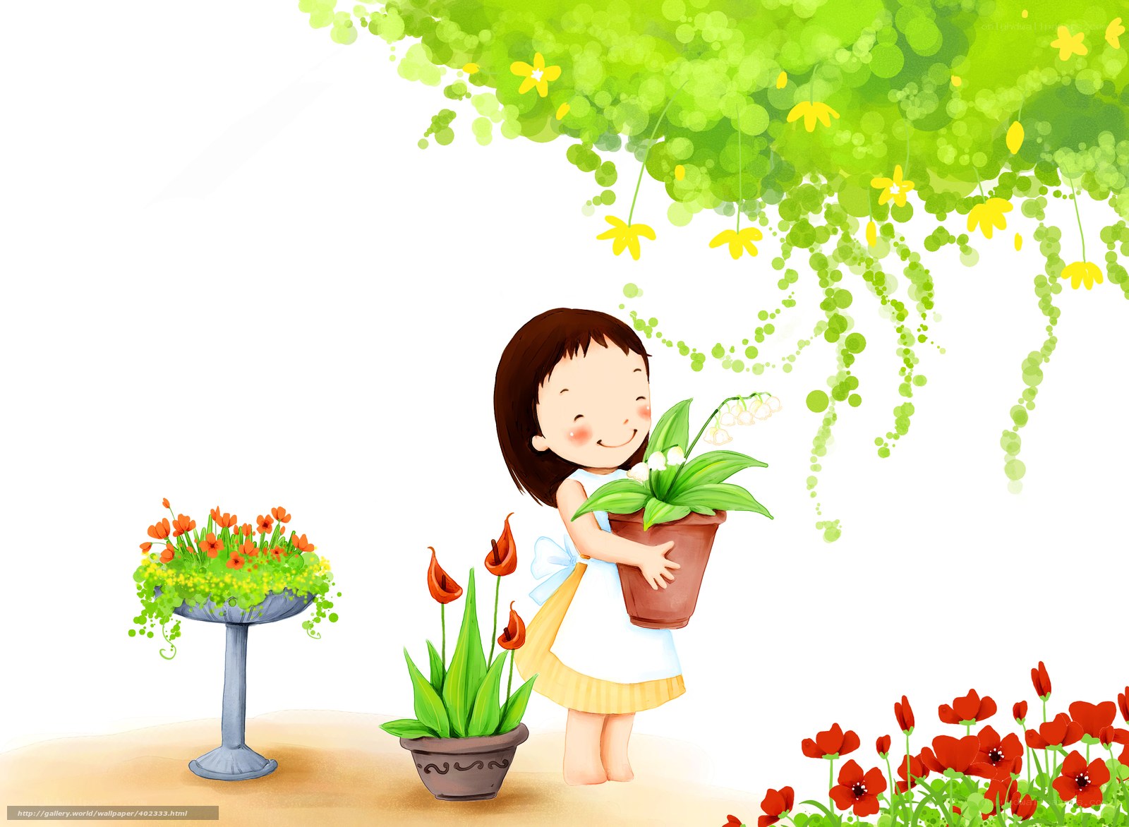 Girl with potted plants