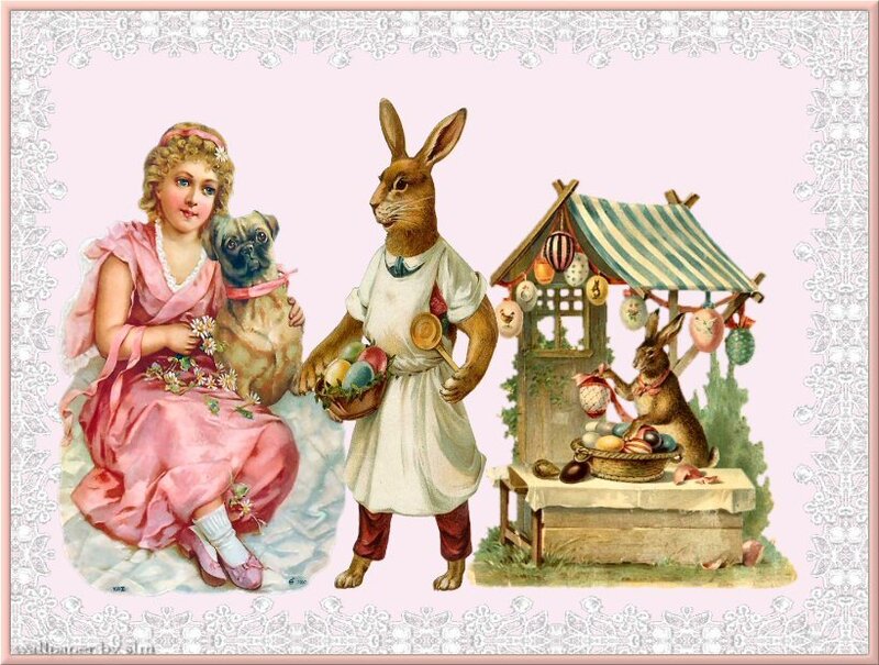 Girl with Pug and Rabbits