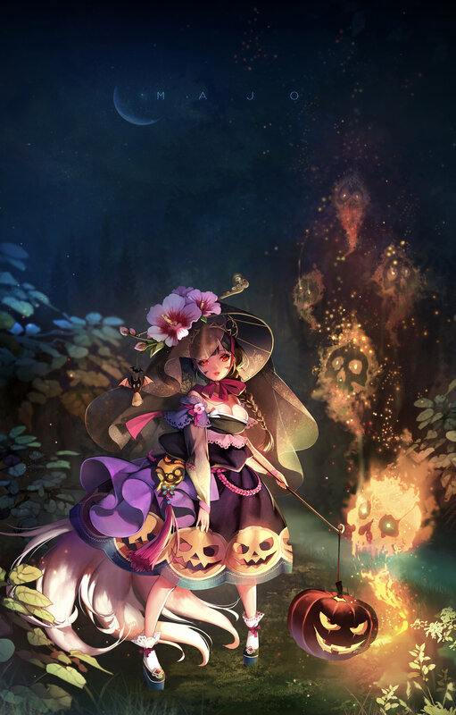 Girl with Pumpkin Lantern — Purple