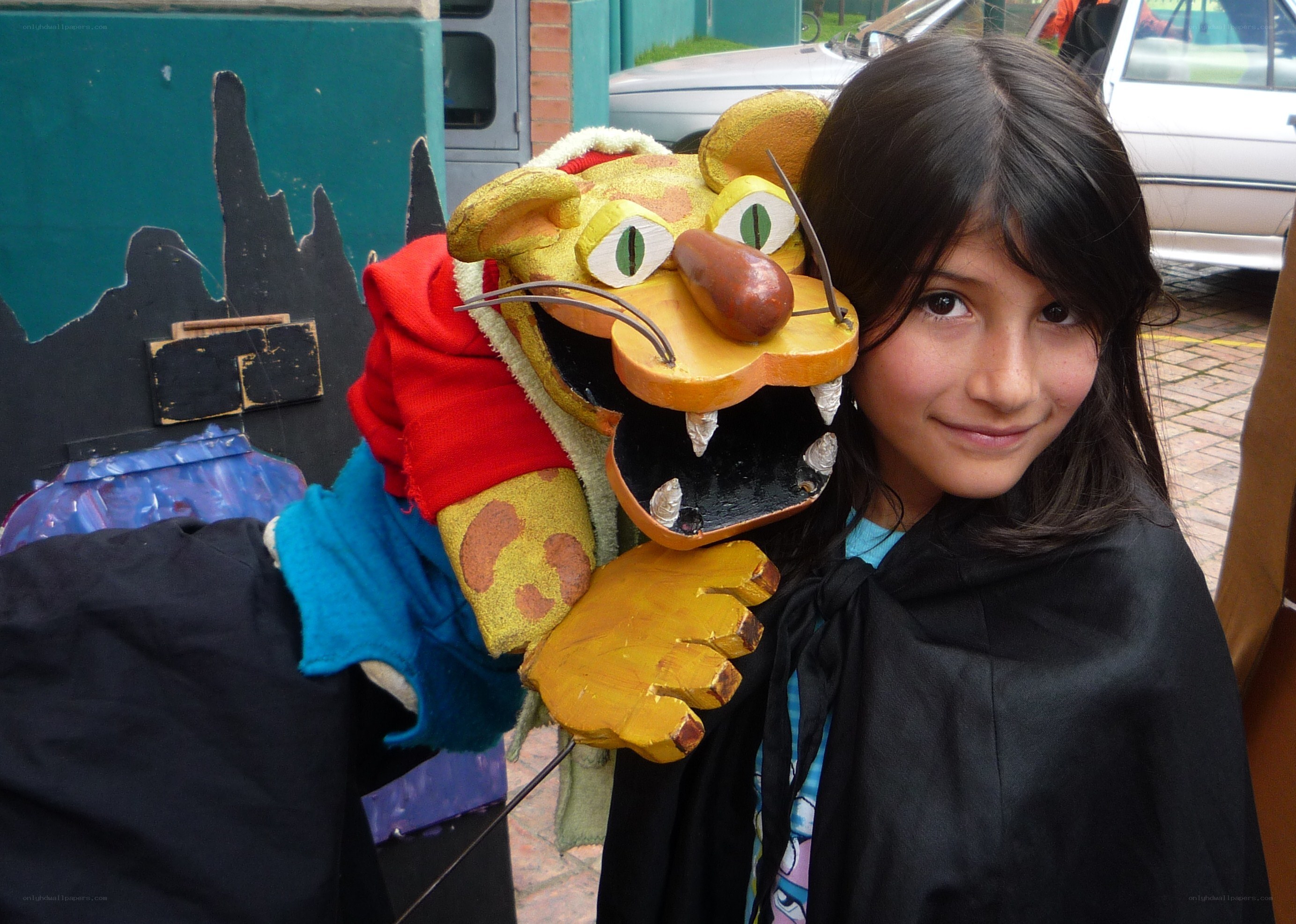 Girl with puppet mascot