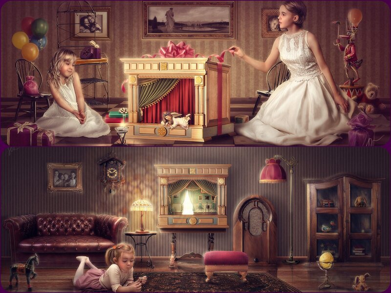 Girl with Puppet Theater