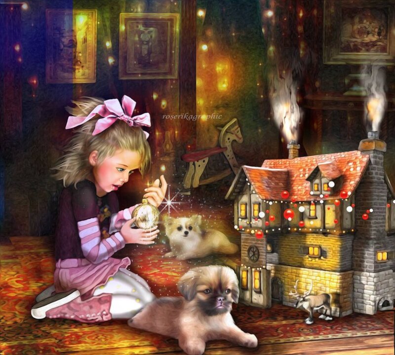 Girl with Puppies — Brown