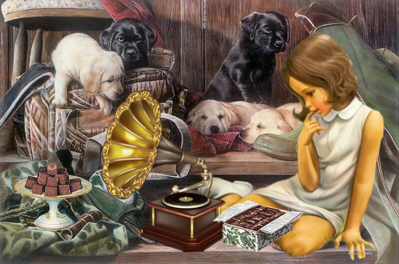 Girl with Puppies