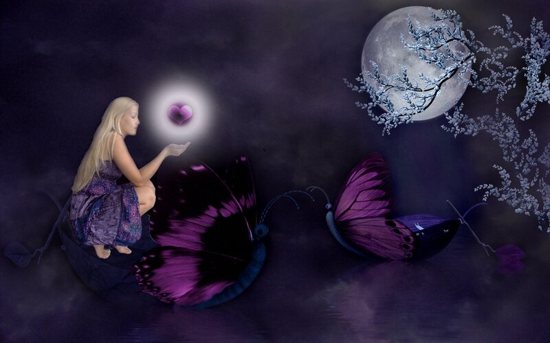 Girl with Purple Butterflies