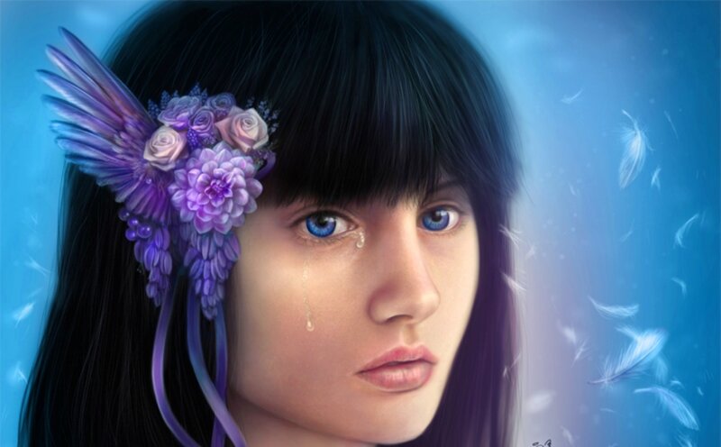 Girl with Purple Flowers — Blue, Melancholic