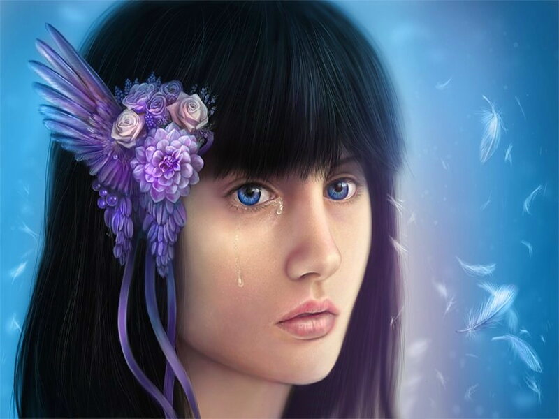 Girl with Purple Flowers — Blue