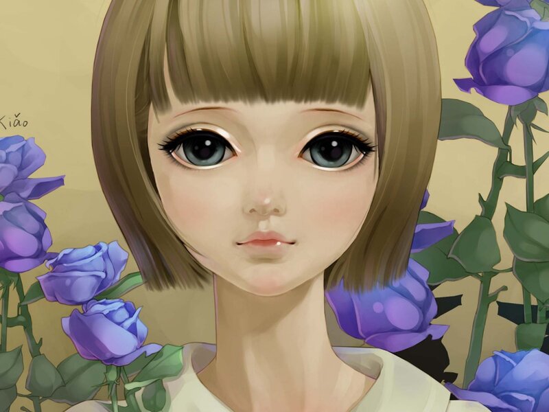 Girl with Purple Flowers — Calm