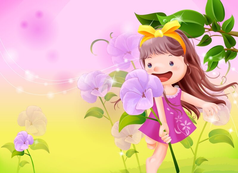 Girl with Purple Flowers — Pink