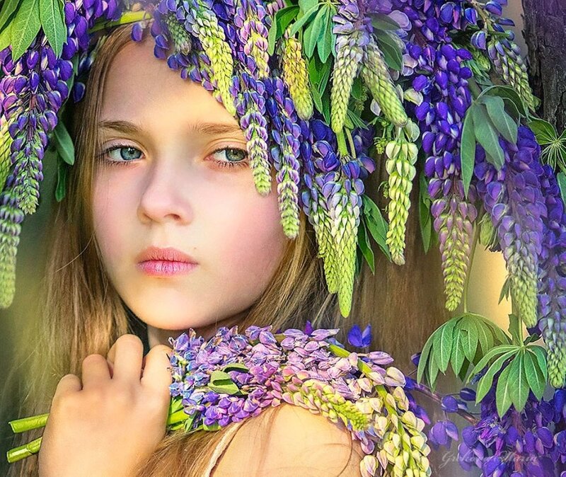 Girl with Purple Flowers — Serene
