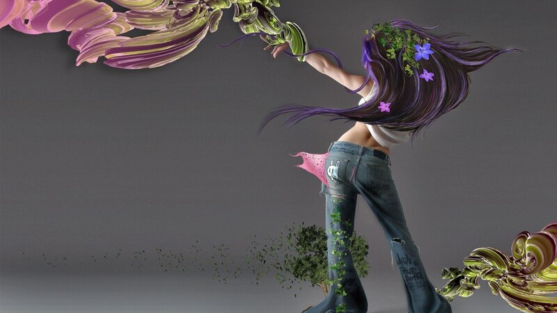girl with purple hair and flowers