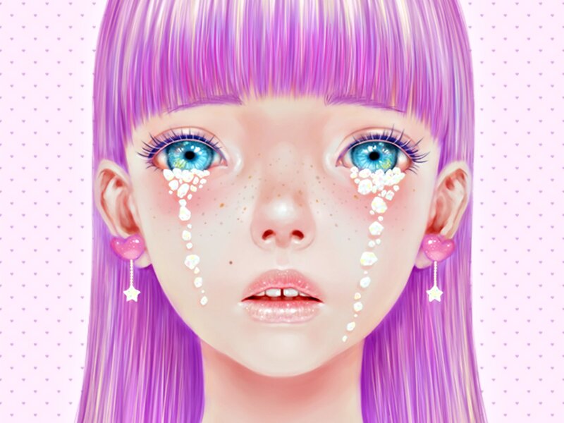 Girl with Purple Hair — Dreamy, Digital Art, Tears