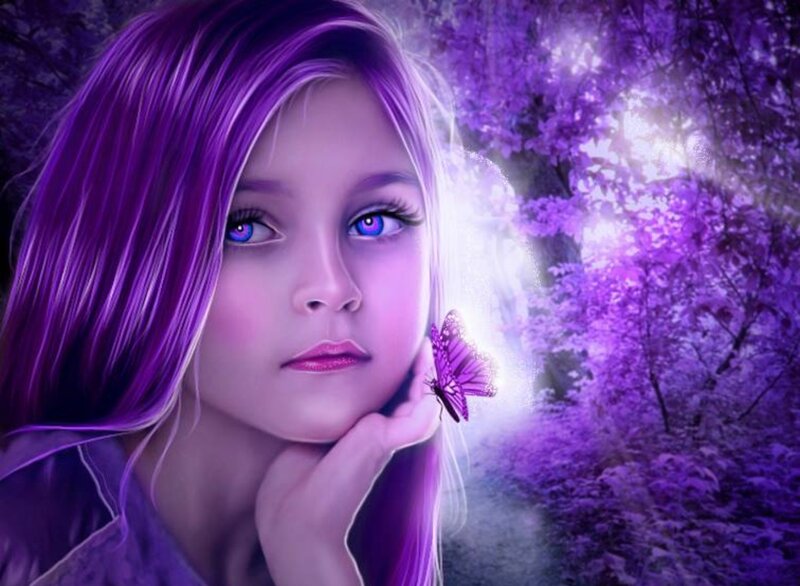 Girl with Purple Hair — Dreamy, Digital Art