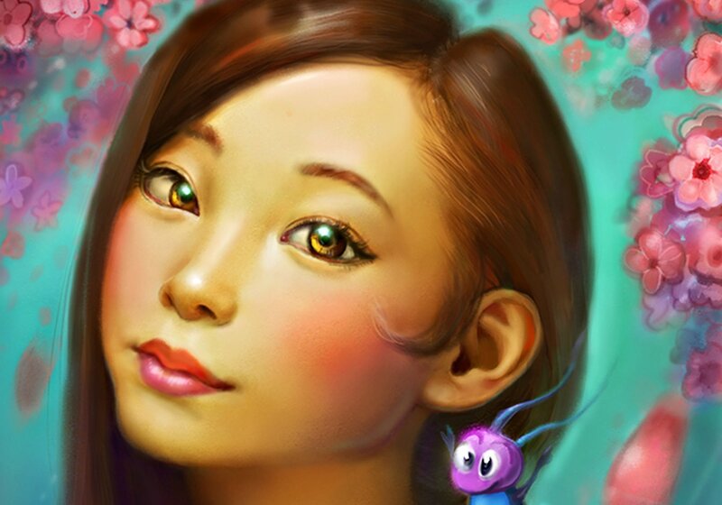 Girl with Purple Insect