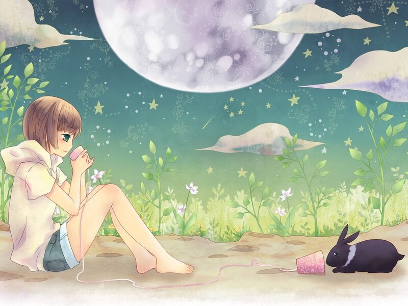 Girl with Rabbit — Green, Serene