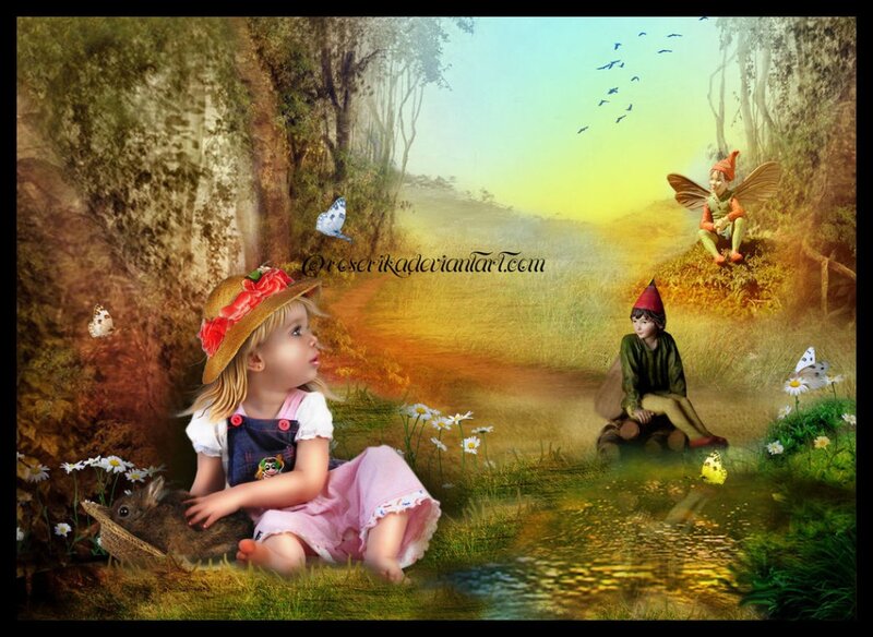Girl with Rabbit in Forest