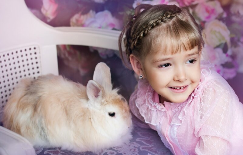 Girl with Rabbit — Pink, Calm