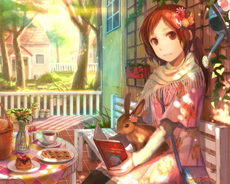Girl with Rabbit Reading