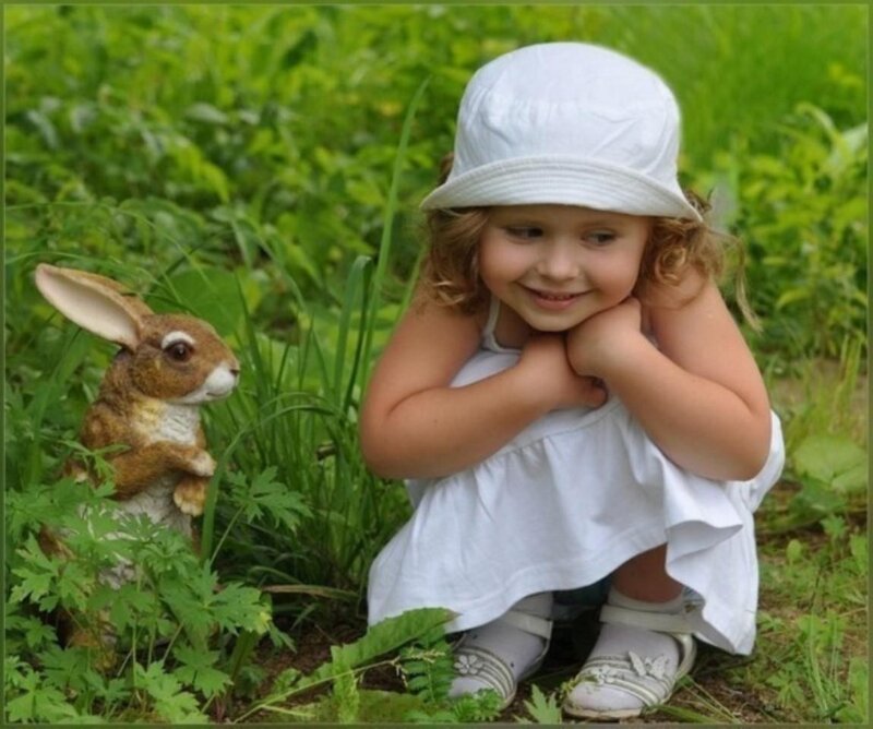 Girl with Rabbit Statue