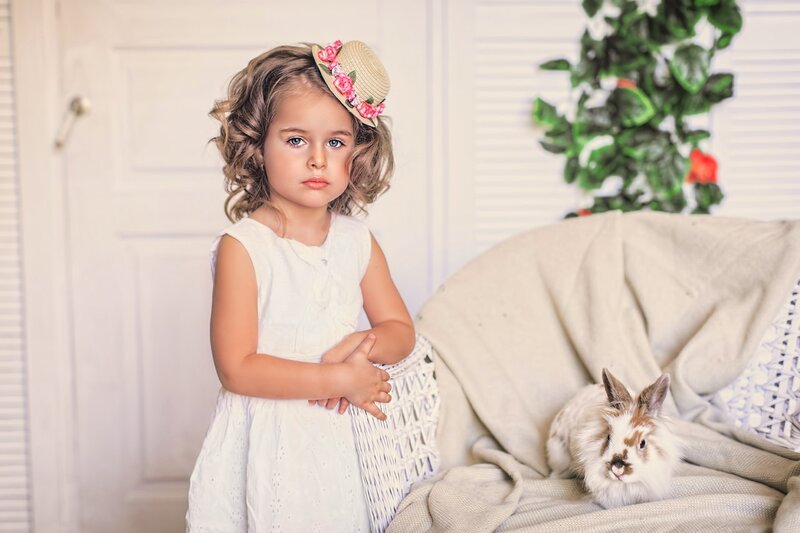 Girl with Rabbit — White, Calm