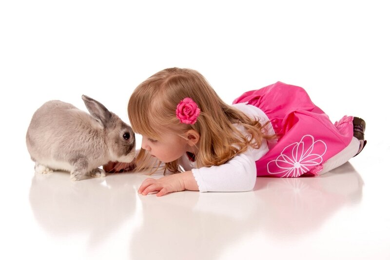 Girl with Rabbit — White