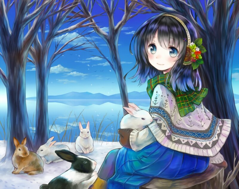 Girl with Rabbits — Blue