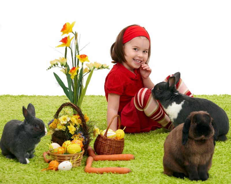 Girl with Rabbits — Green