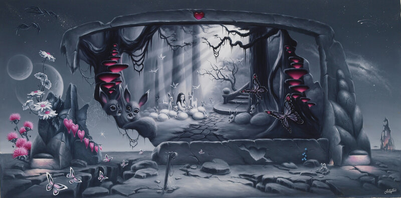 Girl with Rabbits in Cave