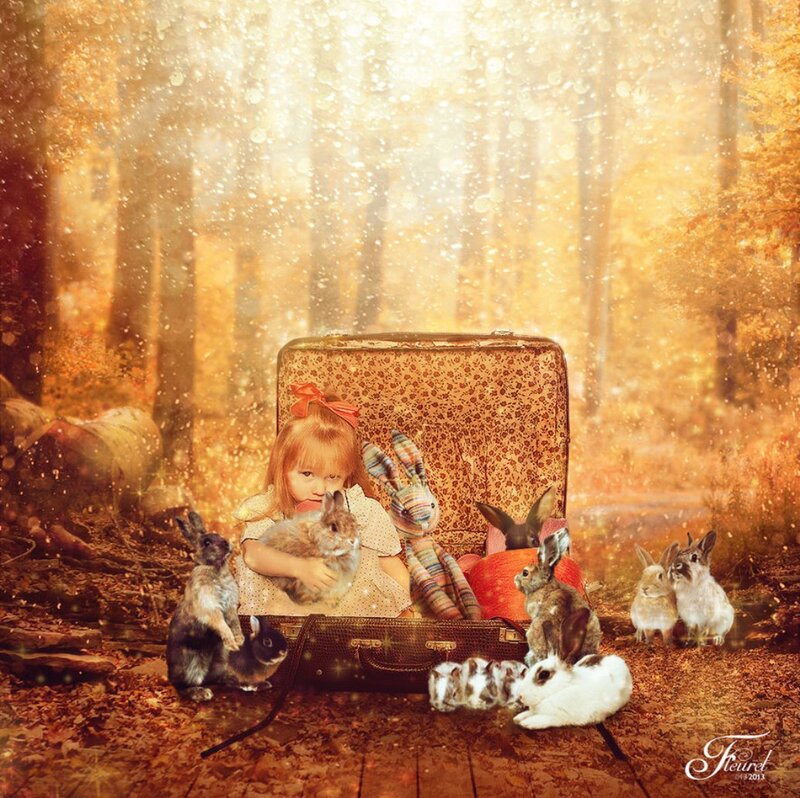 Girl with Rabbits in Suitcase