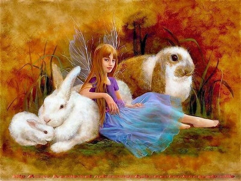 Girl with Rabbits — Yellow