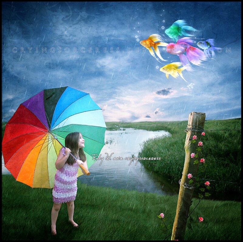 Girl with Rainbow Umbrella