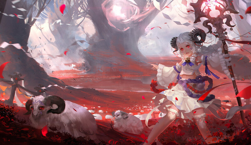 Girl with Ram Horns — Red