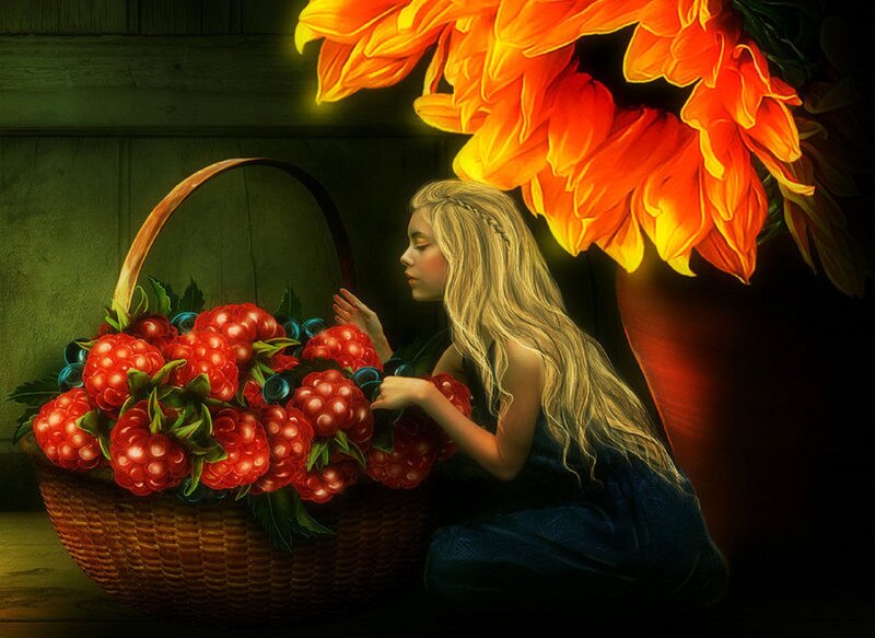 Girl with Raspberry Basket