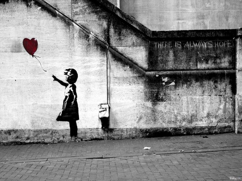 Girl with Red Balloon — Black, Somber