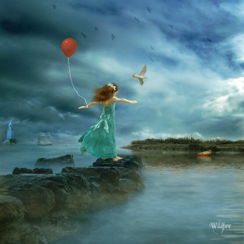 Girl with Red Balloon — Blue, Dreamy
