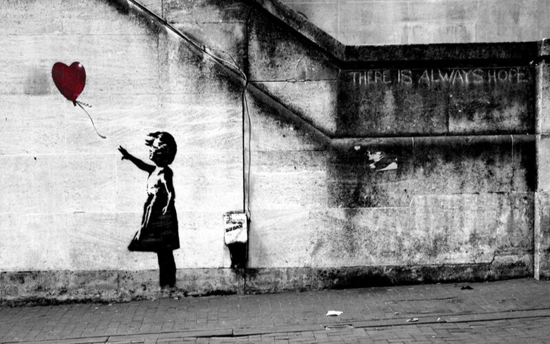 Girl with red balloon graffiti