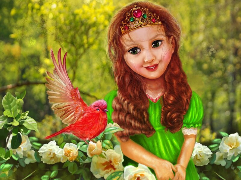 Girl with Red Bird