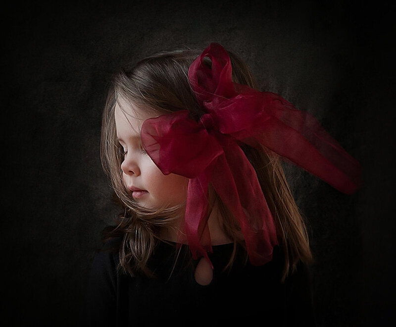 Girl with Red Bow — Black, Dramatic