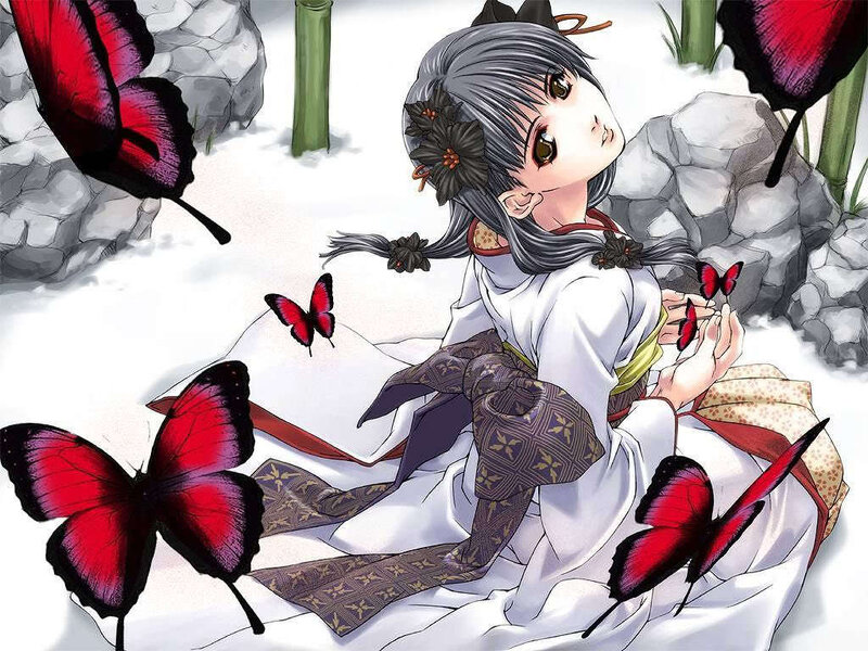 Girl with Red Butterflies — White