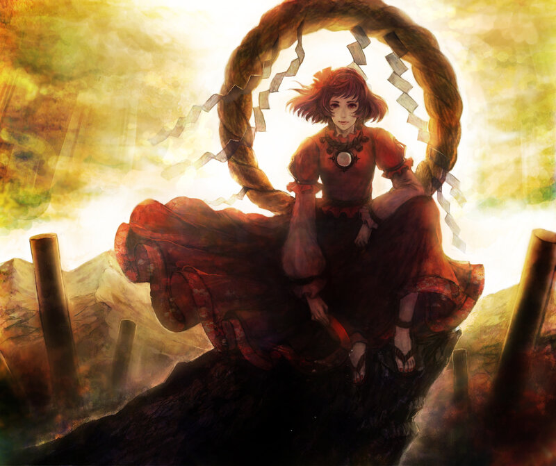 girl with red dress and rope circle