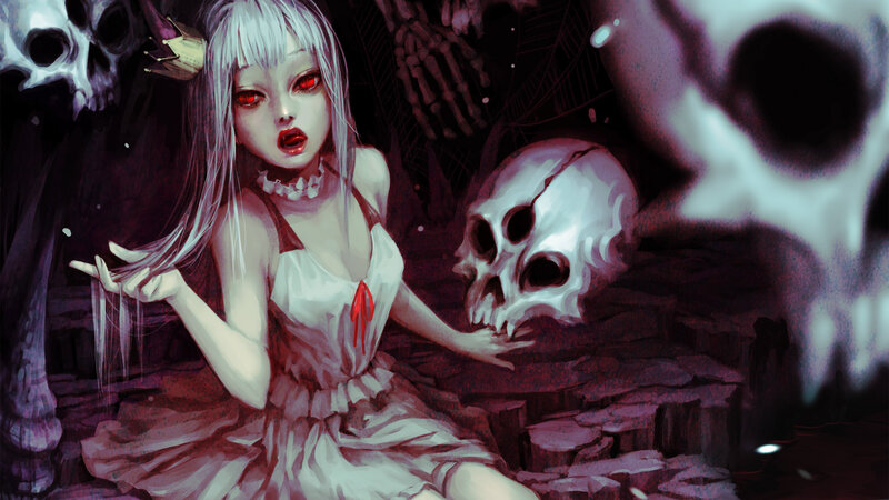Girl with Red Eyes — White, Dark