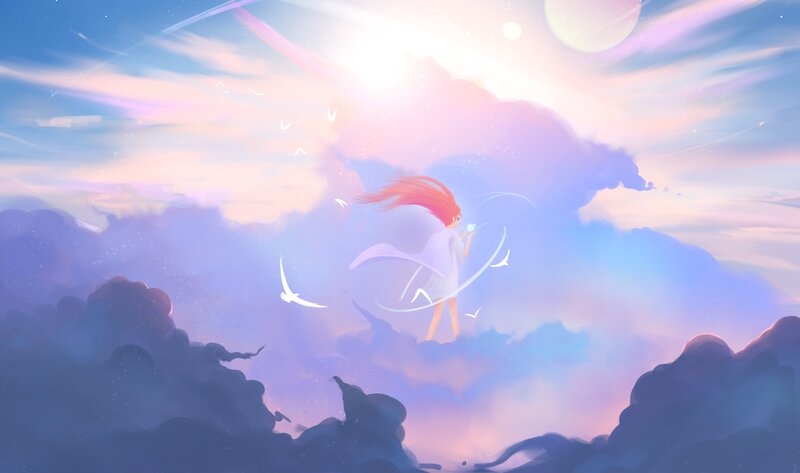 Girl with Red Hair — Blue, Serene, Sunrise
