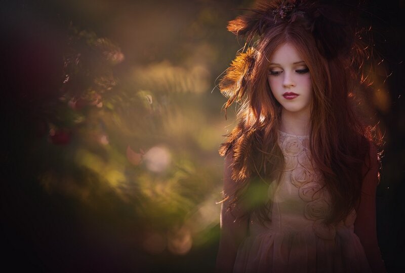 Girl with Red Hair — Dramatic, Sunset, Photograph