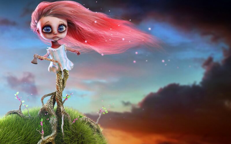 Girl with Red Hair — Dramatic, Sunset