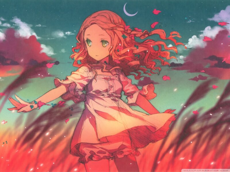 Girl with Red Hair — Dreamy, Night, Anime