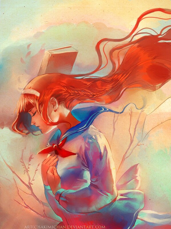 Girl with red hair in wind