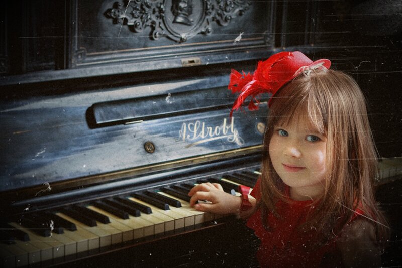 Girl with Red Hat at Piano