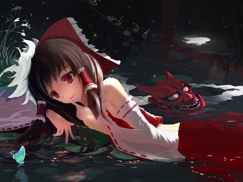 Girl with red mask in water